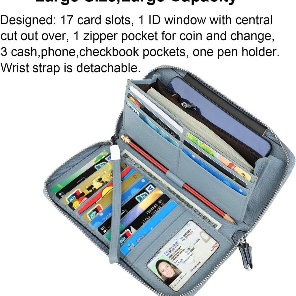 Women's Leather RFID Blocking Wallet Phone Clutch Travel Purse Wristlet - Picture 3 of 6